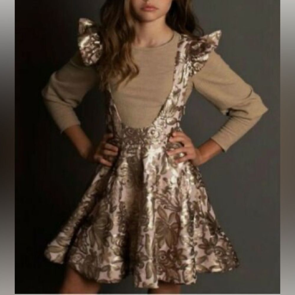 Joyfolie Mia Joy Sequin Swirls Ruffle Shoulder Circle Skirt Jumper Dress Size 7